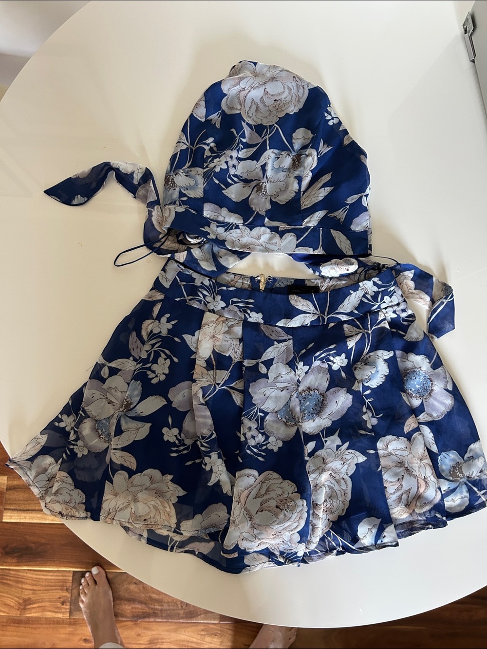 Miss Avenue Navy and Light Floral Set. Bottoms are shorts .